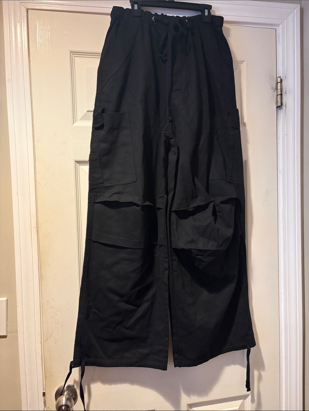 Aelfric Eden 100%Cotton Cargo Drawstring Wide Leg Pants in Black L